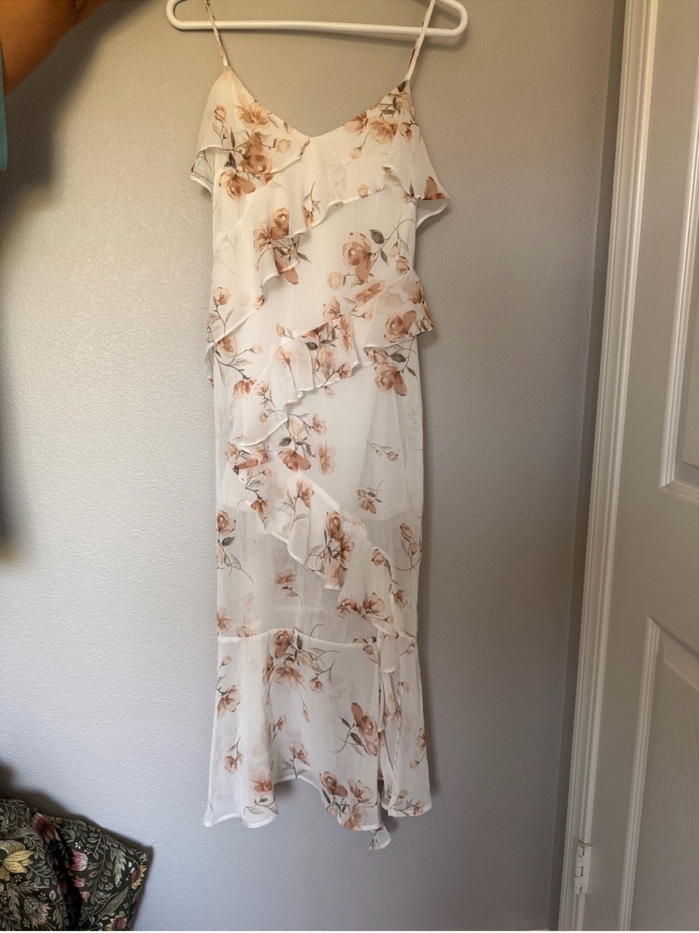 Blu Pepper White Maxi Dress with Beige Floral Print